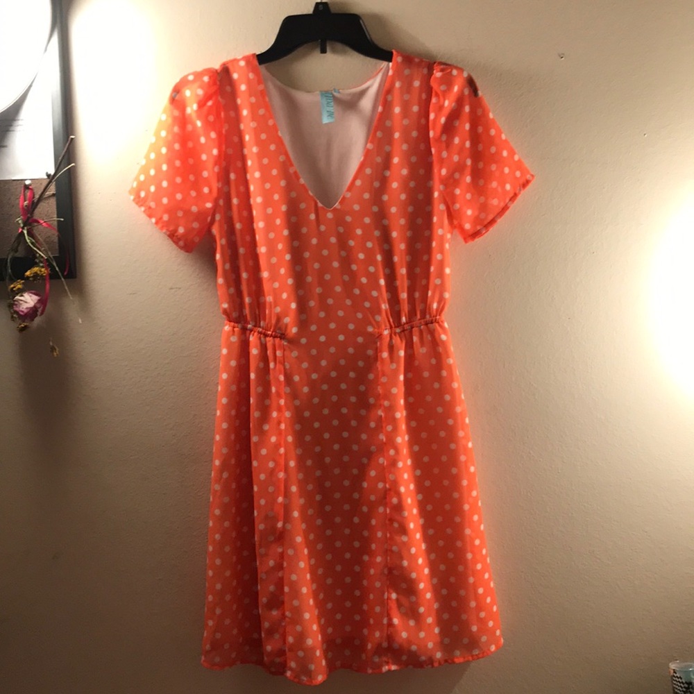 Francesca’s Coral Polka Dot Dress
